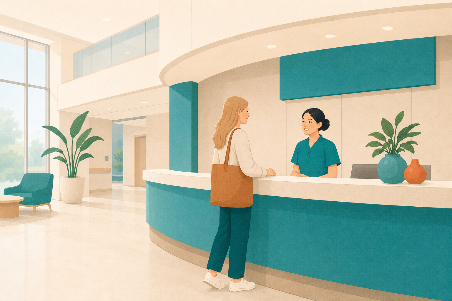International department lobby of a modern Chinese hospital